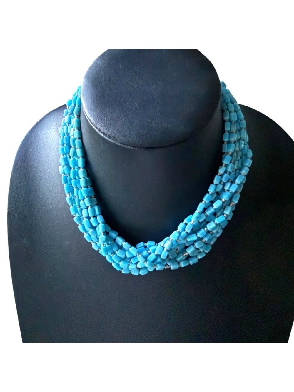 Vintage ZAD Necklace Multi Strand Beaded Statement Bohemian Blue 16 to 19 inches